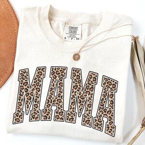 NEW Ivory Comfort Colors Leopard Print Mama Crewneck Tee Shirt, New Mom Gifts